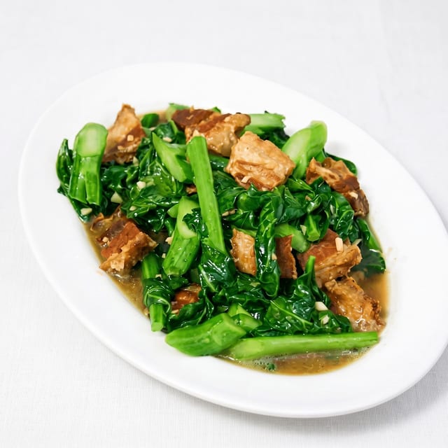 Chinese Broccoli & Thai Crispy Pork Belly.